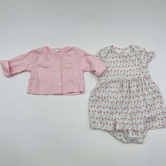 Carters Baby Girl 2 Piece Dress Set with Cardigan Size 3 Months in Pink 1821 - Picture 1 of 6